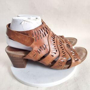 Josef Seibel Cutouts Sandals Size 9 /40 Sunny 02 Camel Tan Nut Leather Slingback